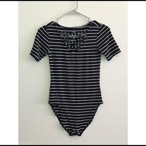 Striped Lace Up Bodysuit